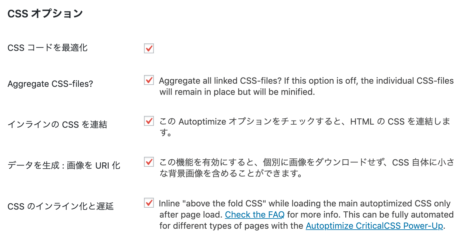 Autoptimizeの使い方-チェックボックス-CSS